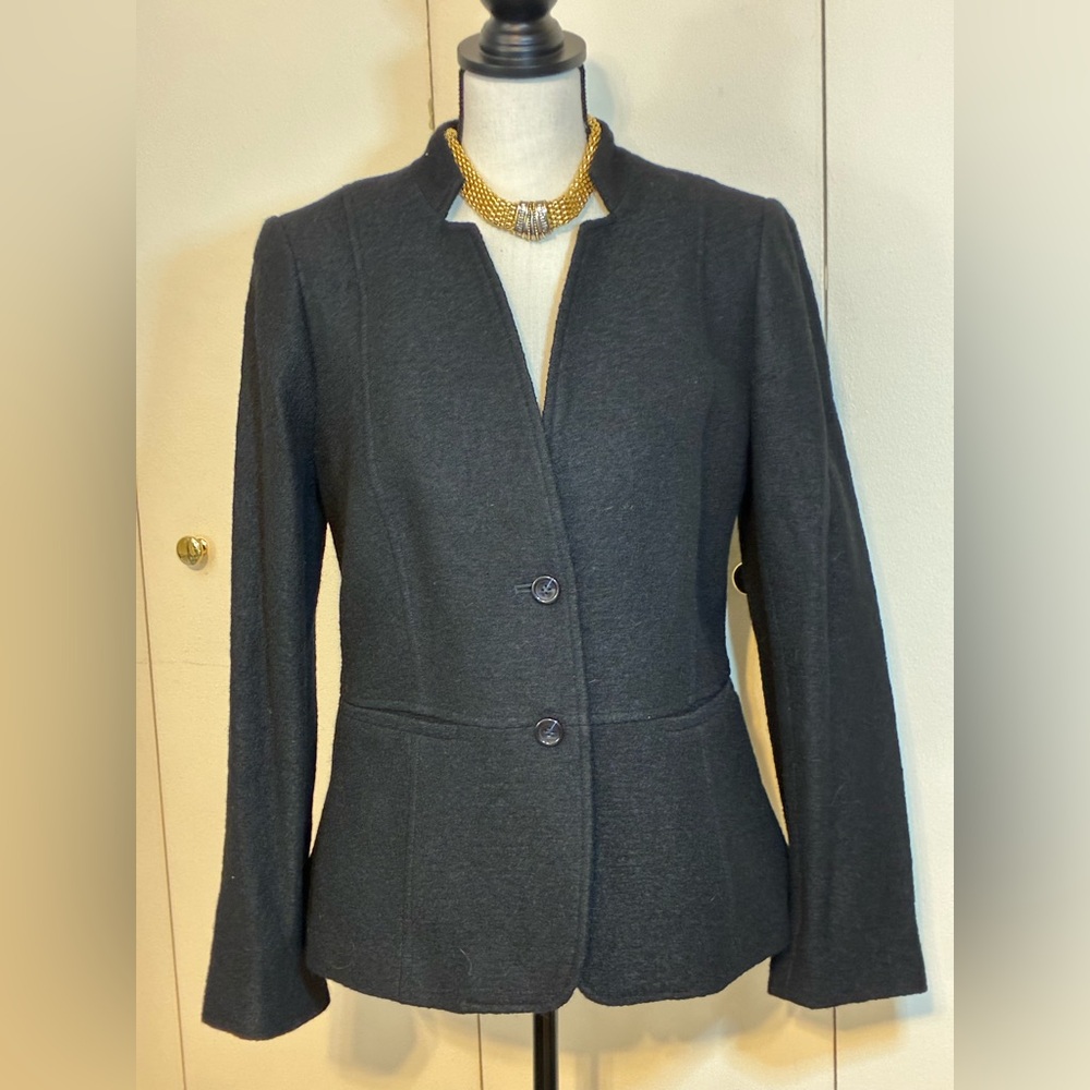 Talbots Women's Black Boiled Wool Stand Collar Jacket